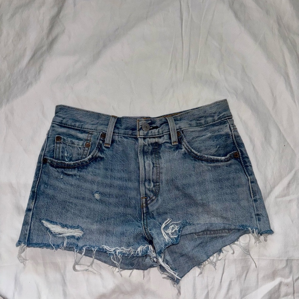 Levi's 501 Blue Distressed Shorts